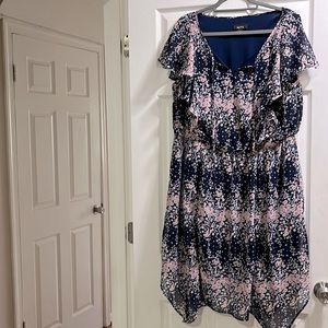 Alyx plus size short summer dress worn with shark bite hem